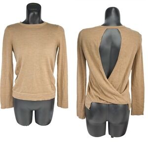 Wool‎ Blend Open Back Crossover Twist Detail Tan Knit Sweater Size S